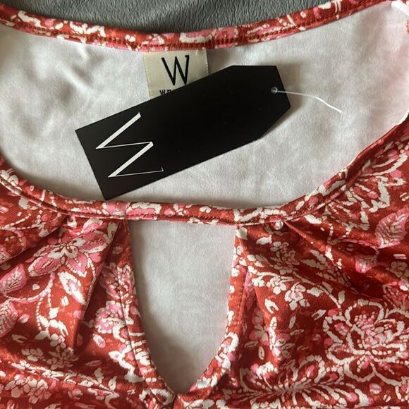 Wrapper Paisley Floral Orange Silky Keyhole Top Blouse Shirt Top medium m - Picture 6 of 7